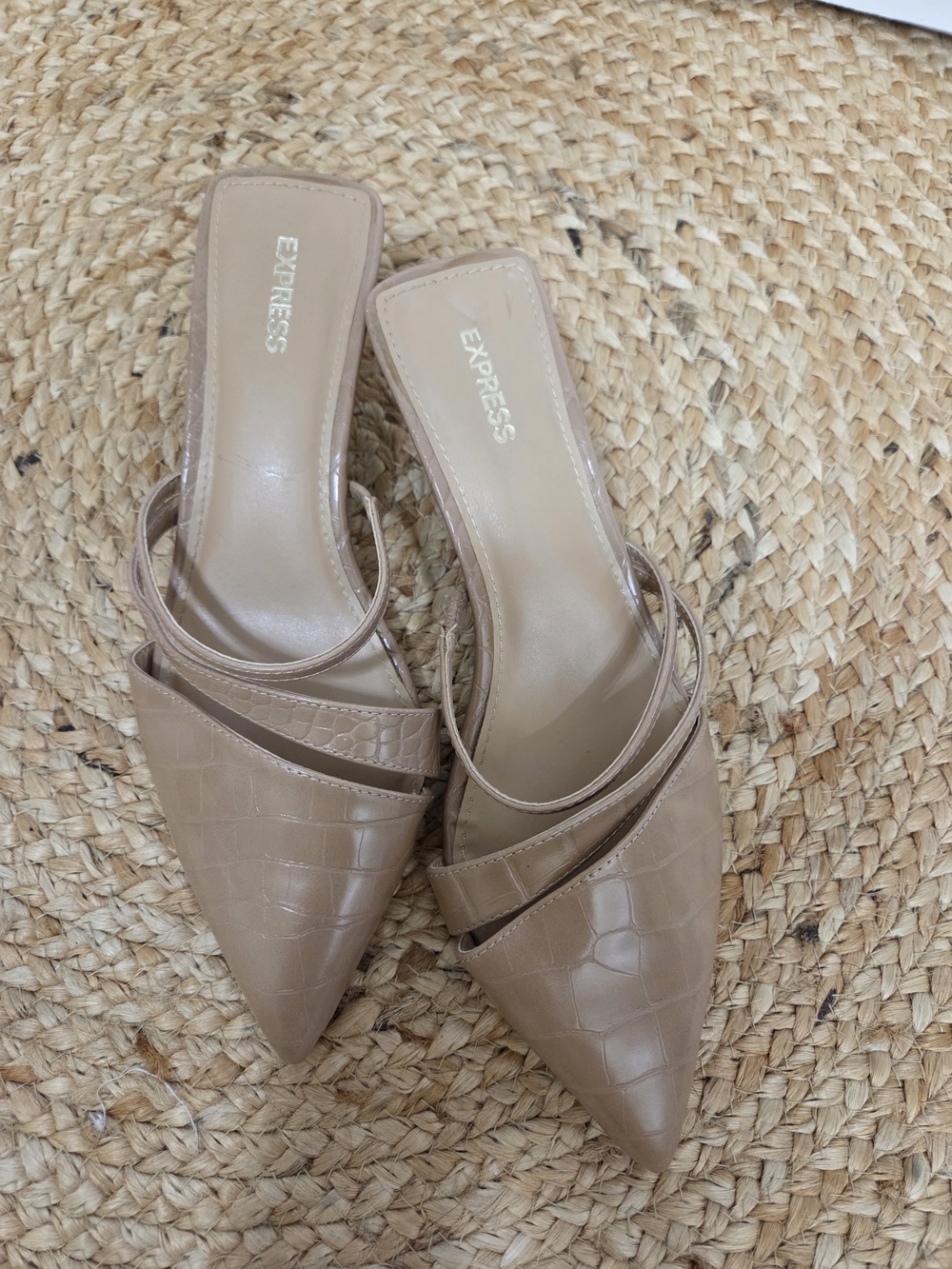 Express Croc-Embossed Pointed Mules in Taupe